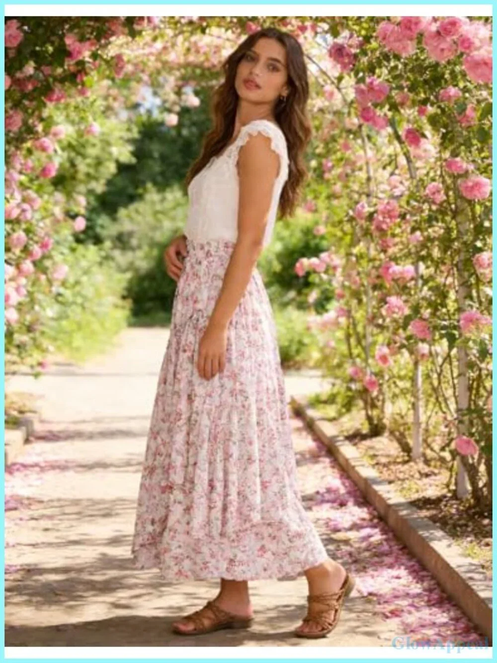 Women Floral Maxi Skirt Elastic Waist Boho Long Skirt A Line Layered Hem